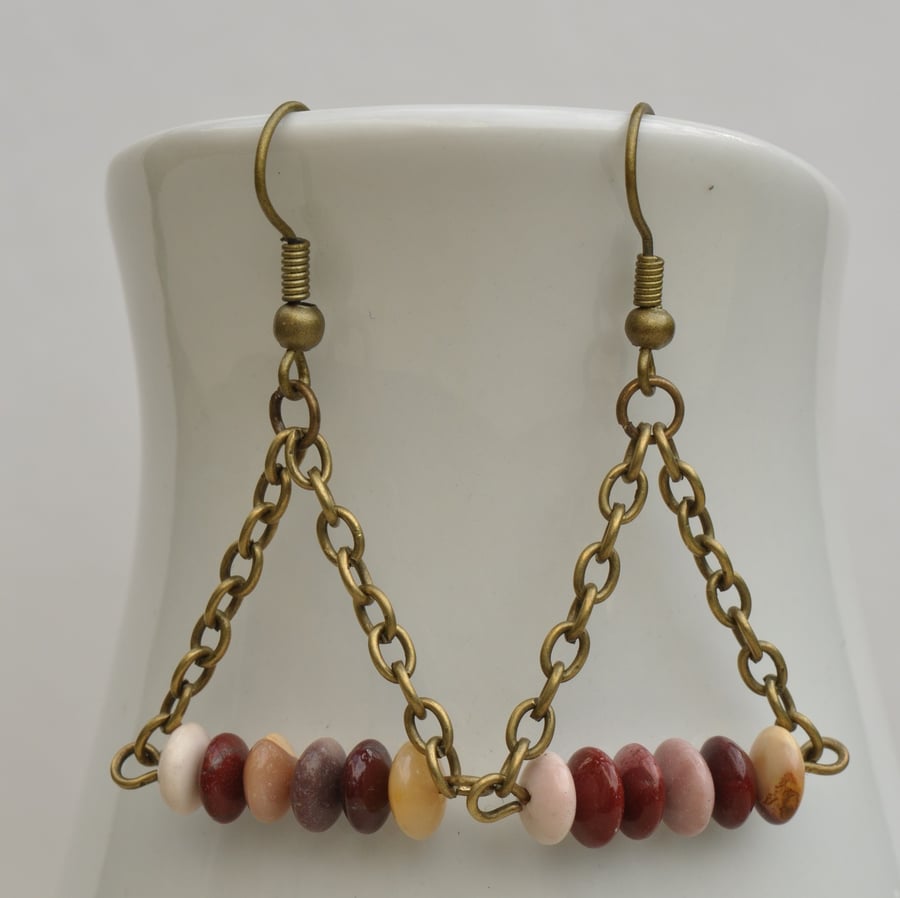 Mookaite Gemstone Bead & Chain Earrings