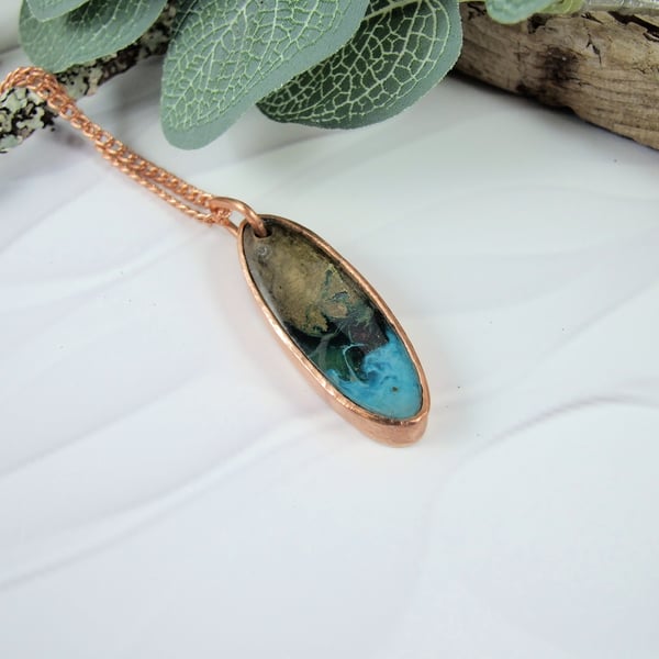 Necklace, Resin Art and Copper Artisan Pendant