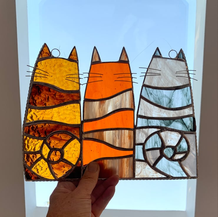 Stained Glass Cat Trio Suncatcher - Handmade Ha... - Folksy