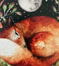Resting Fox under a Full Moon and Starry Sky Watercolour Print Artwork - Image 3