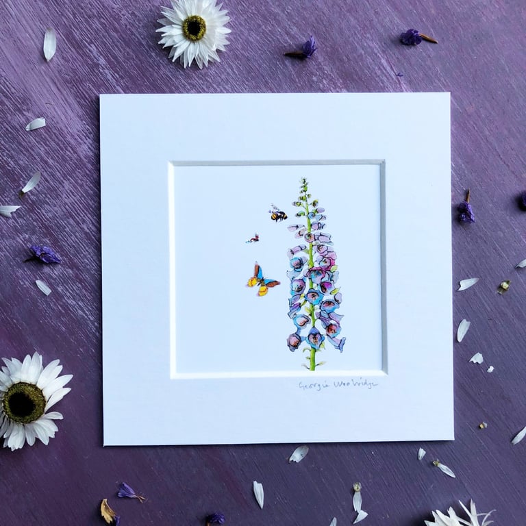 'The Foxglove' 5" x 5" Mounted Print