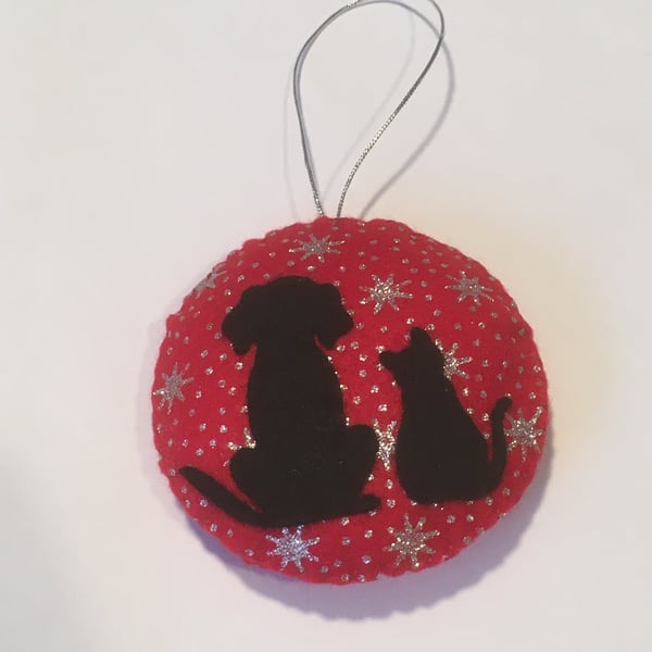 CAT & DOG - Christmas bauble - hanging decoration - Christmas tree decoration - 