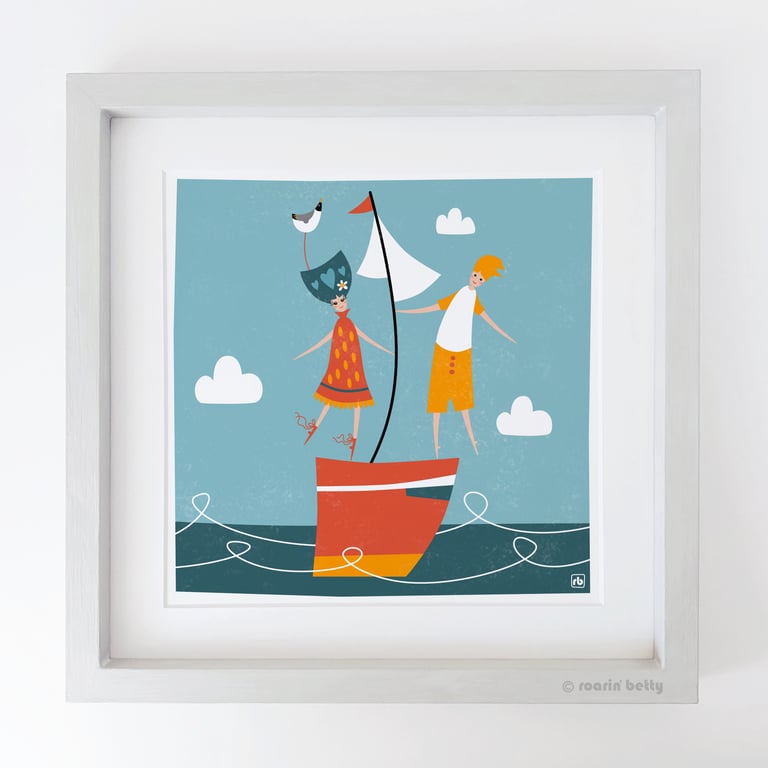 You Me And The Sea, man and woman Giclee sailing print
