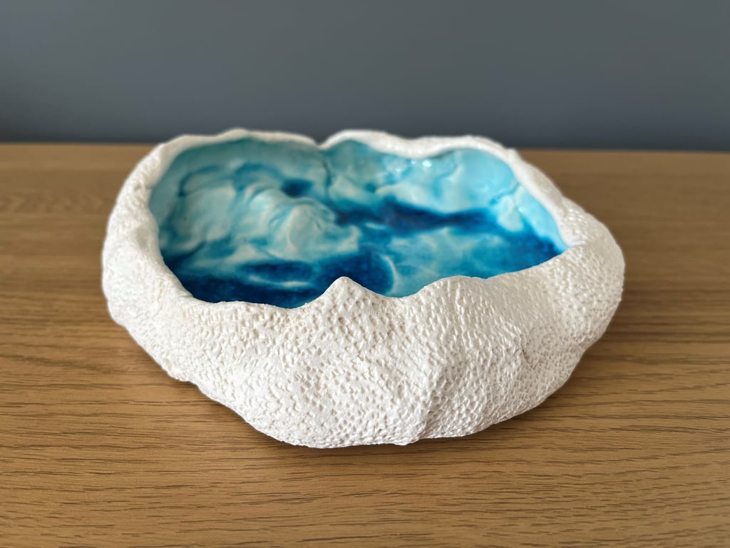 Sapphire Geode Sculpture with Crackle Glaze