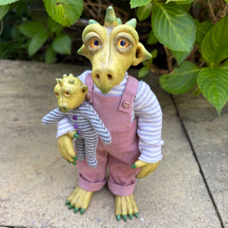 Mabel the dragon, hand sculpted polymer clay dragon art doll