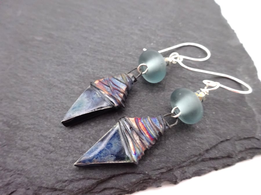 sterling silver earrings, grey lampwork glass and ceramic