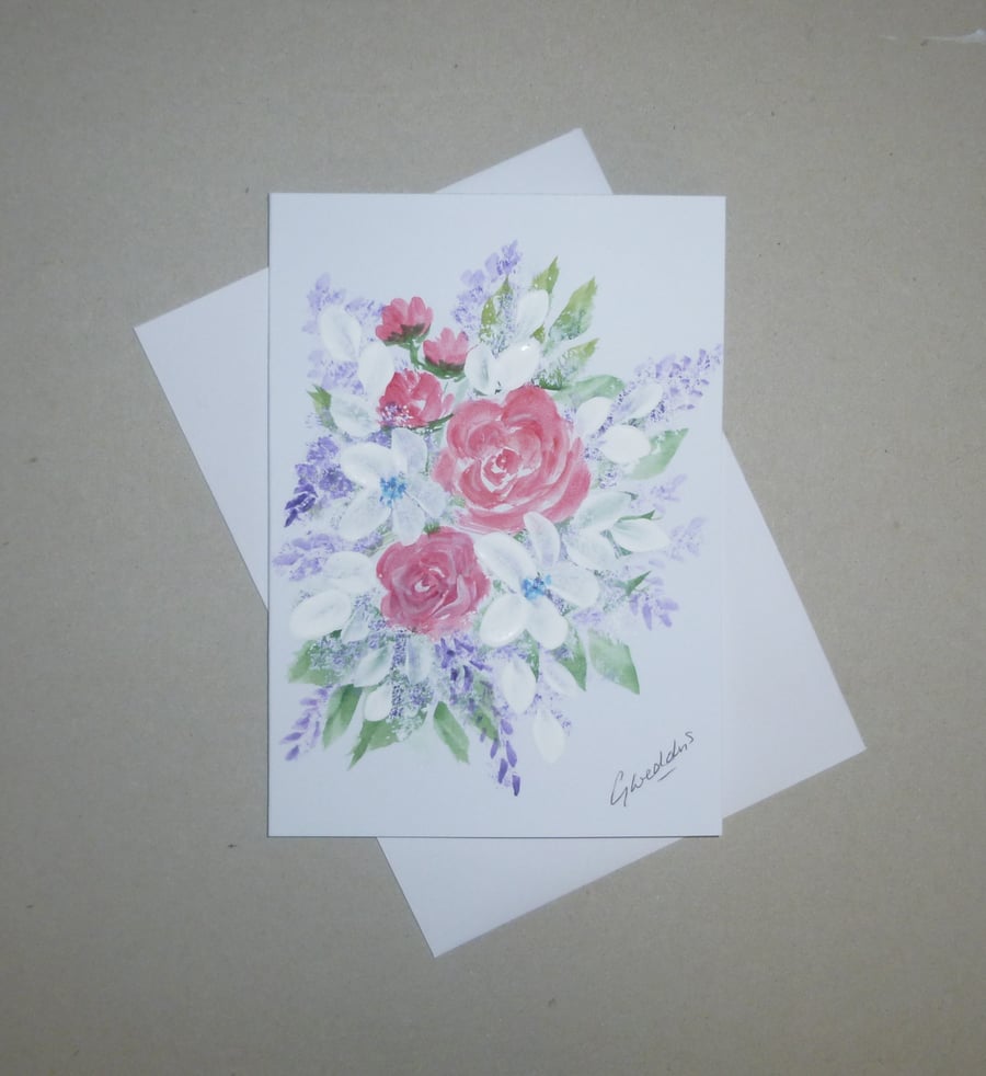 hand painted floral greetings card original art ( Ref Fa 386 P3 )