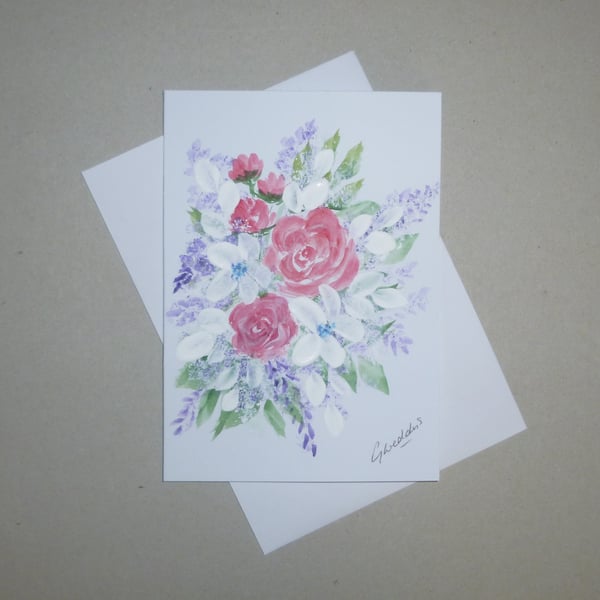 hand painted floral greetings card original art ( Ref Fa 386 P3 )