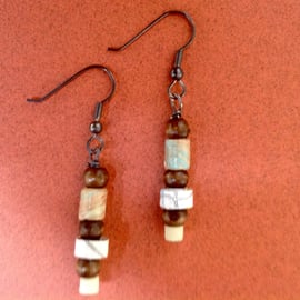 Paper bead earrings, made from old road map and marbled paper