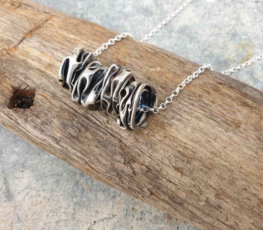 Sterling silver folded beads on silver chain
