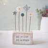 Clay Star and Buttons in a Painted Wood Block 'All is Calm All is Bright'