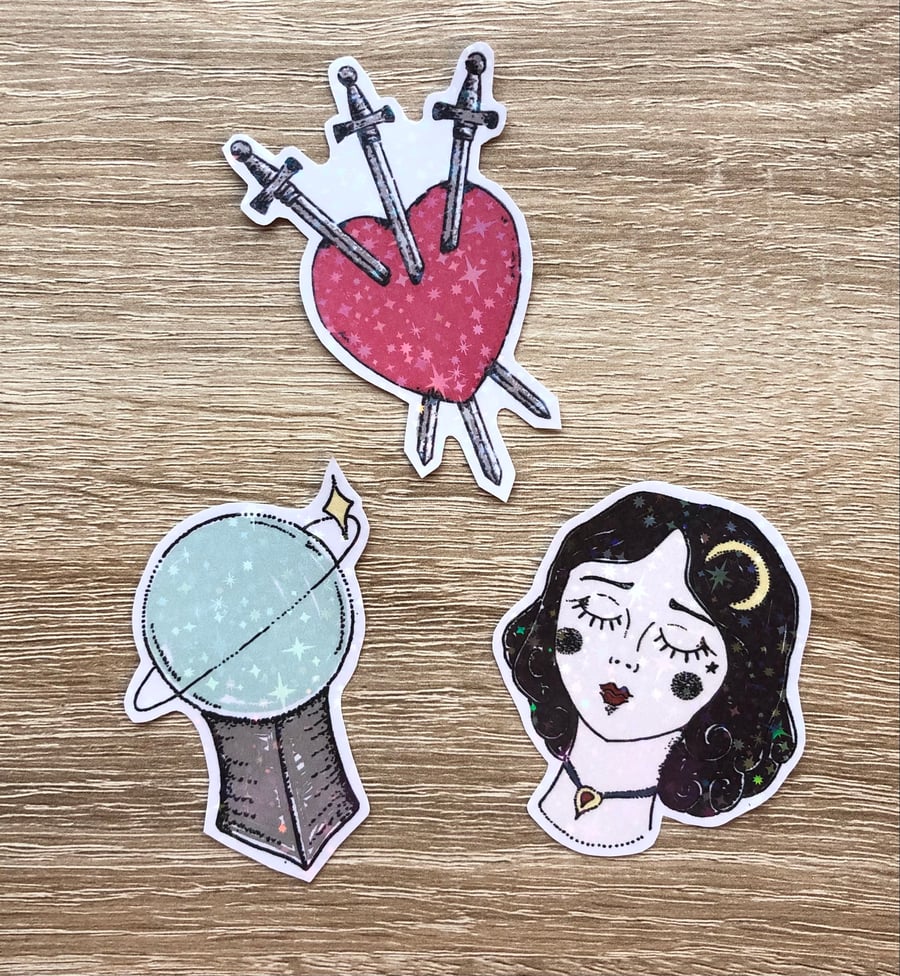 Tarot Stickers, Handmade Stickers, Sticker Pack, Fortune Teller, Crystal Ball