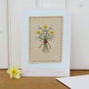 Little Posy hand-stitched freestyle embroidery on card, delicate, a card to keep