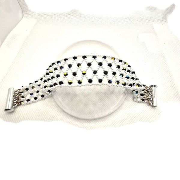Seed bead netted cuff bracelet with Swarovski crystals