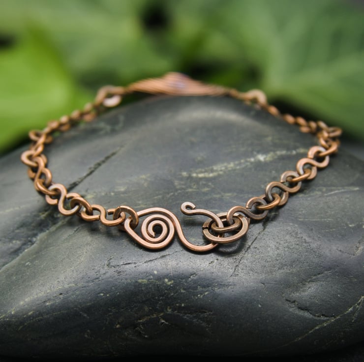 Copper Chain Link Bracelet with Herringbone Wir Folksy