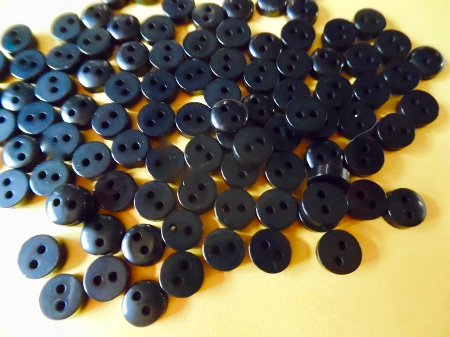 50 Mini Tiny Black  6mm  Acrylic Buttons  2 holes