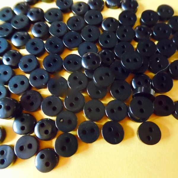 50 Mini Tiny Black  6mm  Acrylic Buttons  2 holes