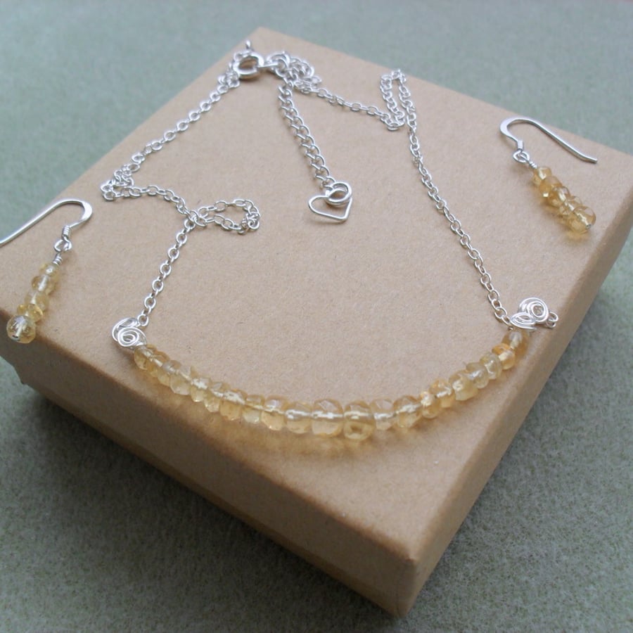 Citrine Sterling Silver Necklace and Earring Set