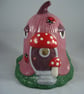 Pink Ceramic Flower Cottage Woodland House Candle Tealight Holder Ornament. - Image 1