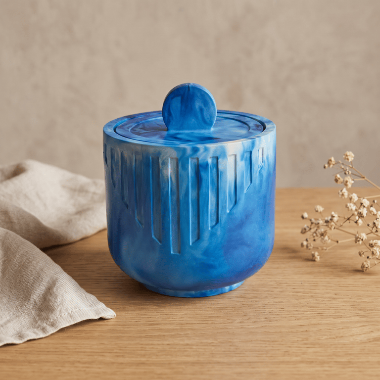 Blue and White Marbled Jewellery Box With Lid