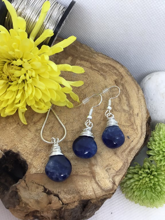 Genuine Sapphire Pendant and Earring Set