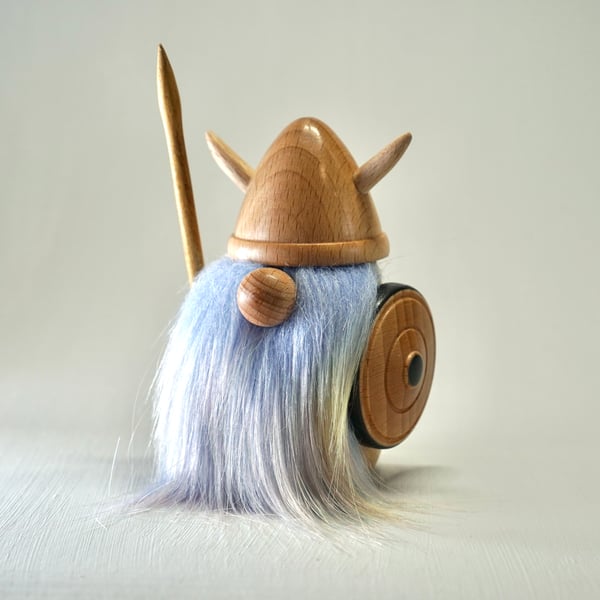 Handcrafted wooden Viking Gonk. Complete with spear and shield