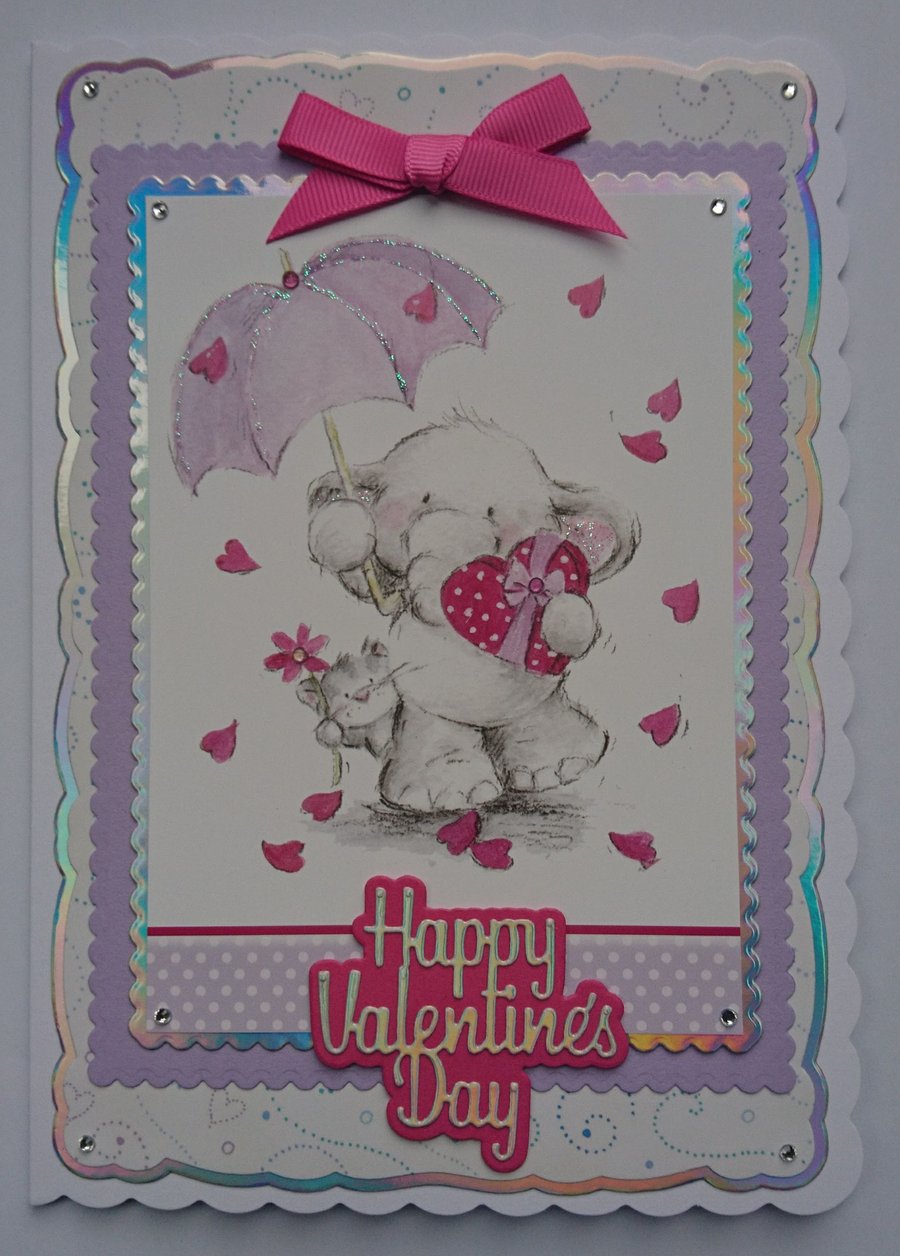 Happy Valentine's Day Card Elephant Cat Chocolates Umbrella 3D Luxury Handmade