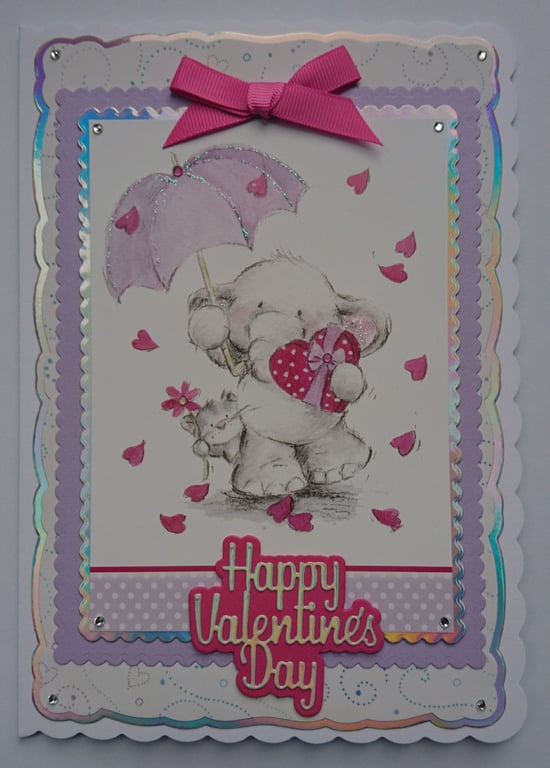 Happy Valentine's Day Card Elephant Cat Chocolates Umbrella 3D Luxury Handmade