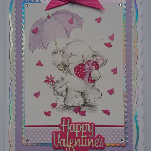 Happy Valentine's Day Card Elephant Cat Chocolates Umbrella 3D Luxury Handmade