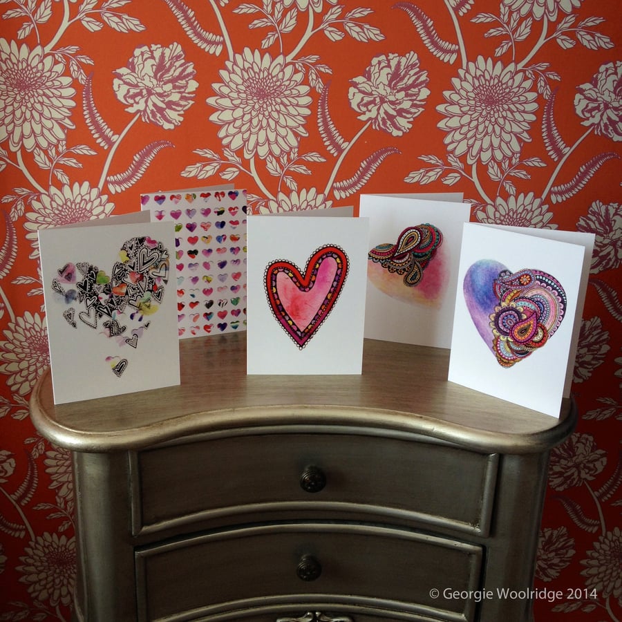Set of 5 printed greetings cards