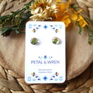 Tiny Real Pressed Flowers in Resin Stud Earrings - Hypoallergenic