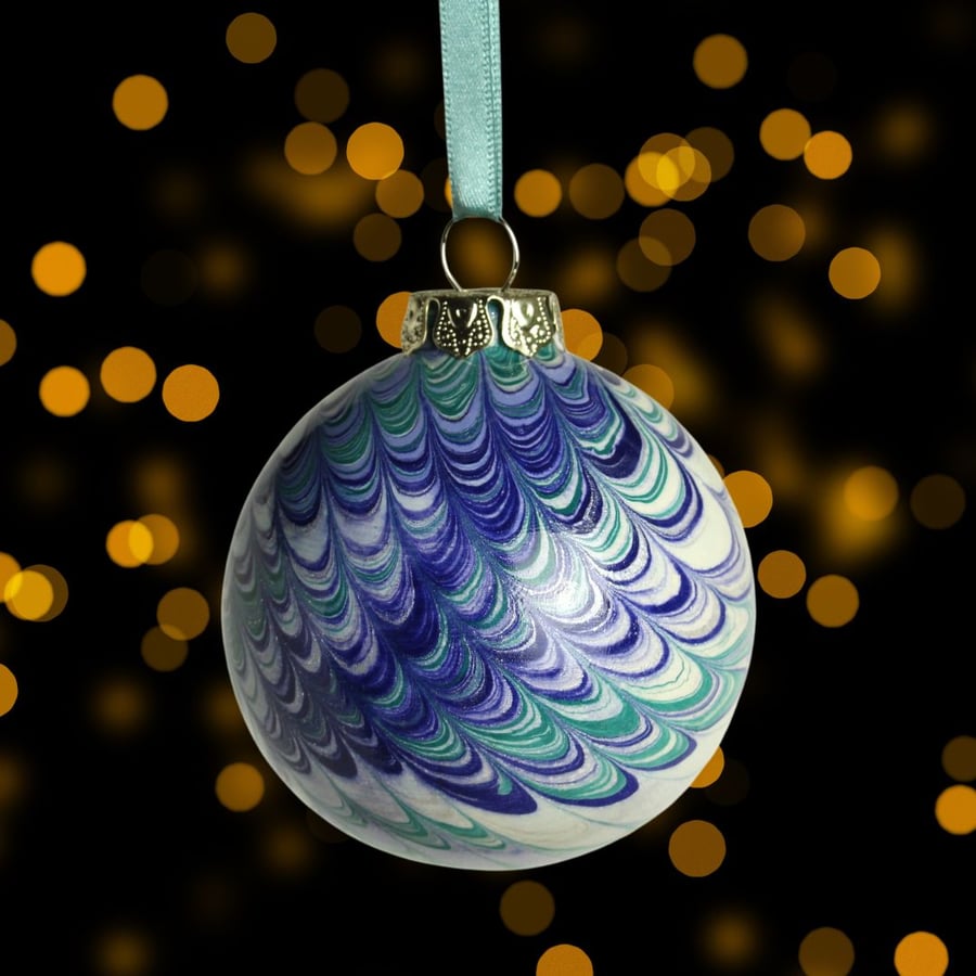 Hand marbled ceramic Christmas round bauble ornament