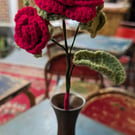 Single Red Rose, Crochet Flower, Pretty Home Decor