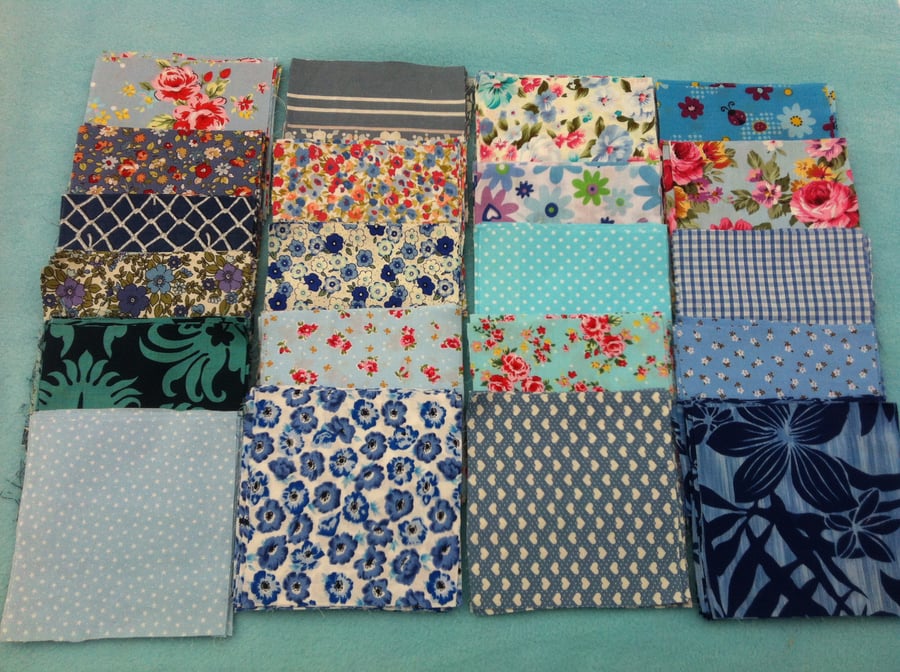 40 x 5" cotton squares in blue cotton fabrics,sewing,craft,card making,patchwork