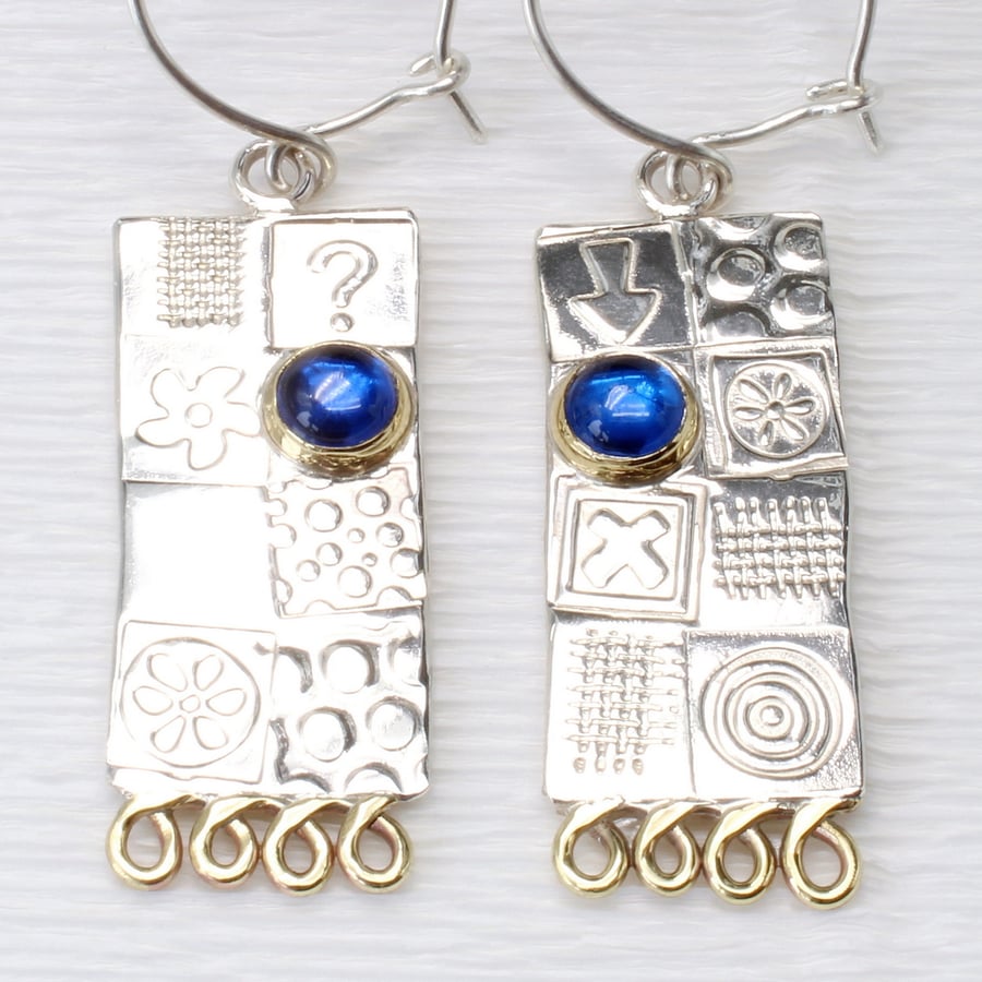 Contemporary handmade earrings, sterling silver featuring blue spinel gemstones