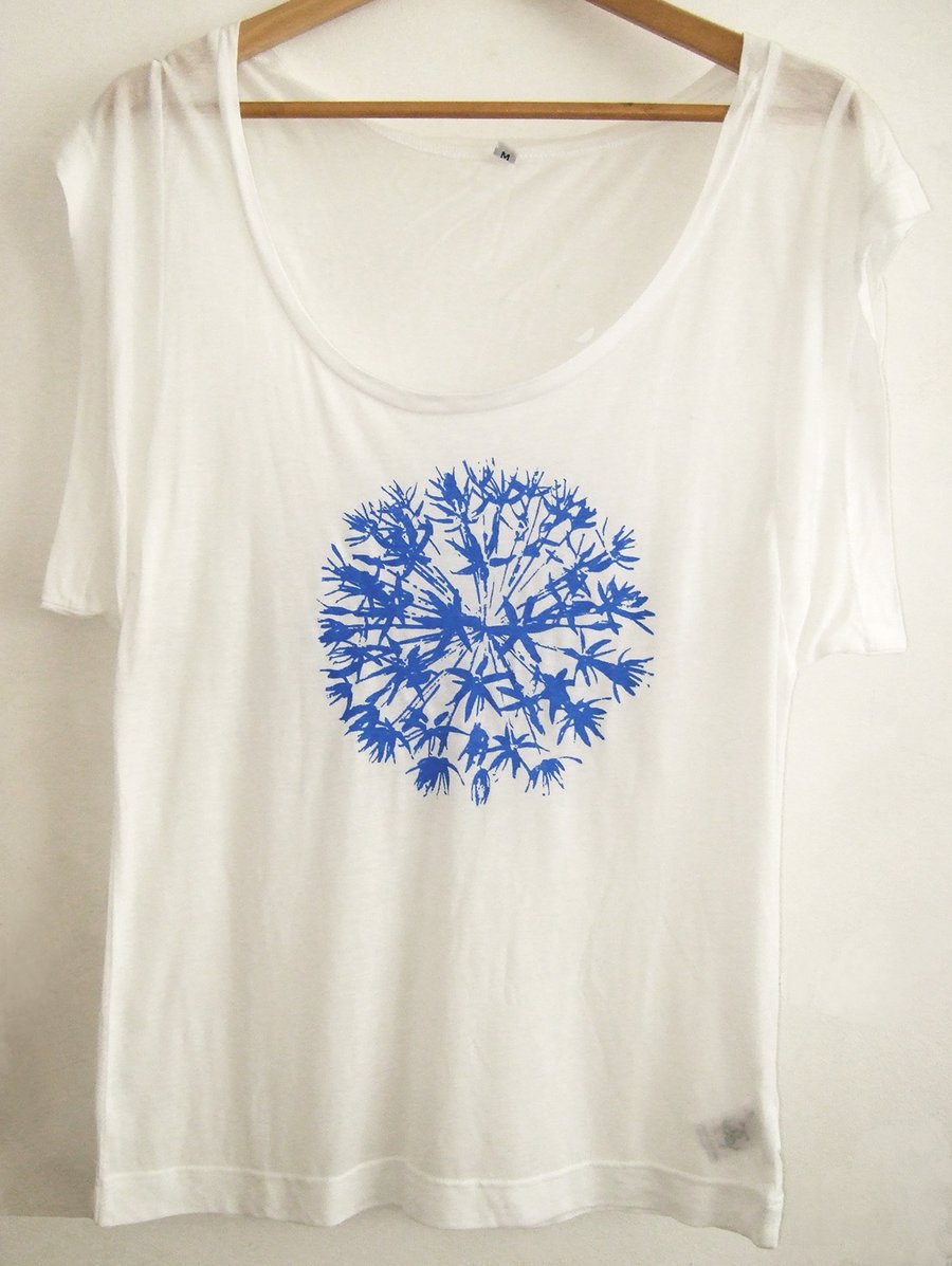 Allium flower womens white Tencel summer printed top  