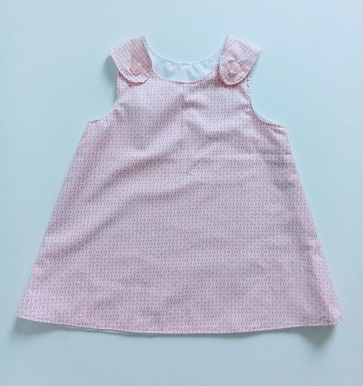 Dress, 12-18 months, A line dress, pinafore, summer dress, pink dress, spotty