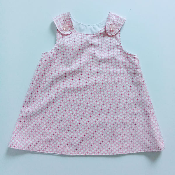 Dress, 12-18 months, A line dress, pinafore, summer dress, pink dress, spotty