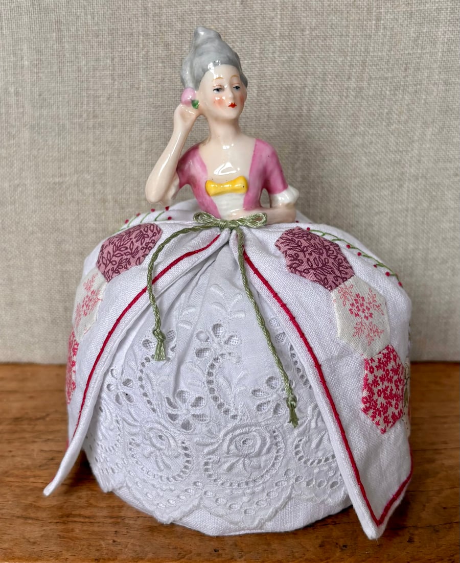 One-off  vintage half doll pin cushion.