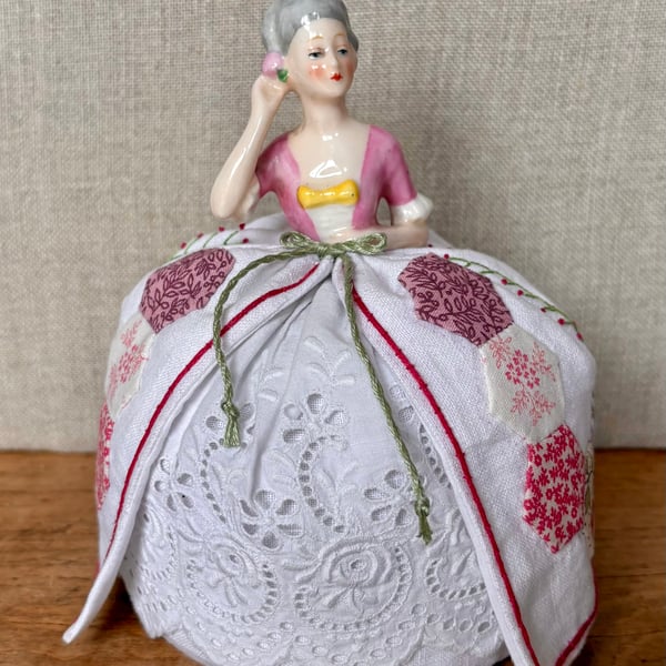 One-off  vintage half doll pin cushion.