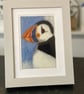 Wool felted puffin painting small