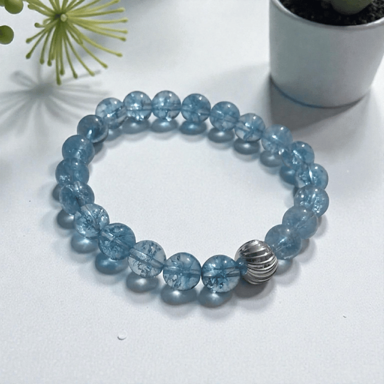 Grade 5A Blue Topaz & Sterling Silver Beaded Bracelet 