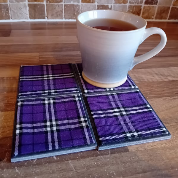 Purple Tartan - Ceramic Tile Set of 4 Coasters Perfectly Imperfect