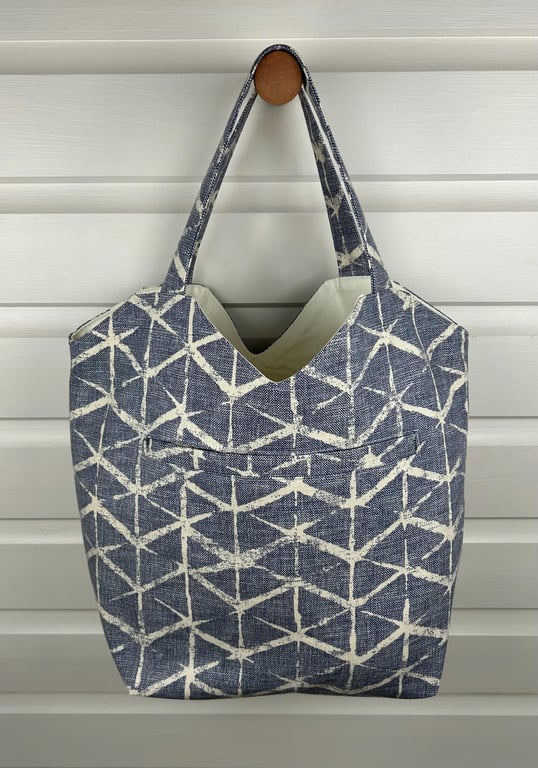 Cotton Tote Bag with Welt Pocket, Geometric Print