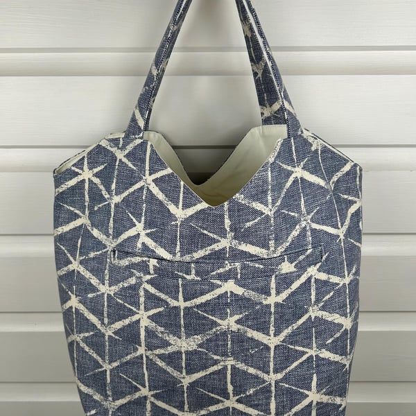 Cotton Tote Bag with Welt Pocket, Geometric Print