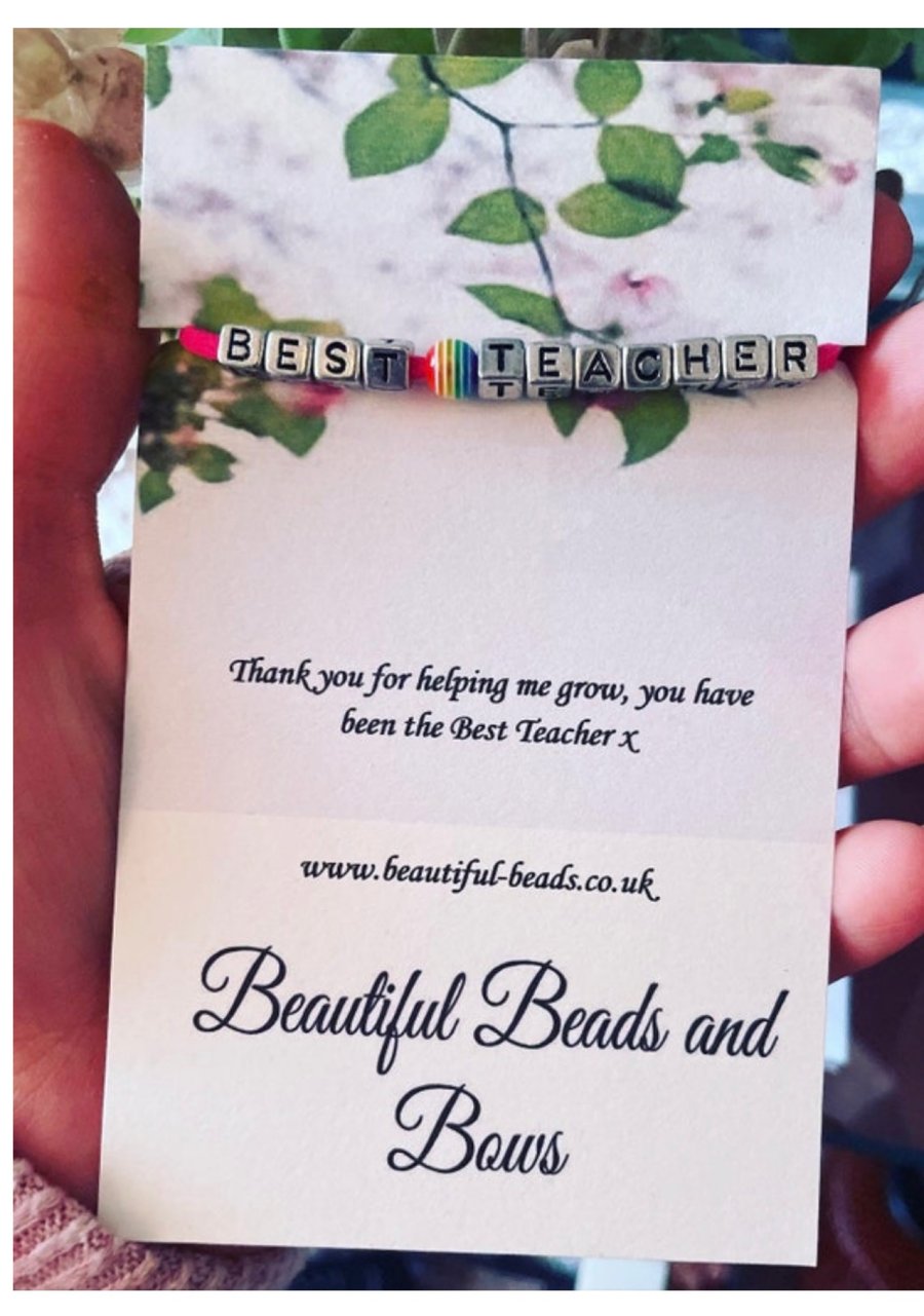 Best teacher beaded suede effect corded wish bracelet gift for teacher