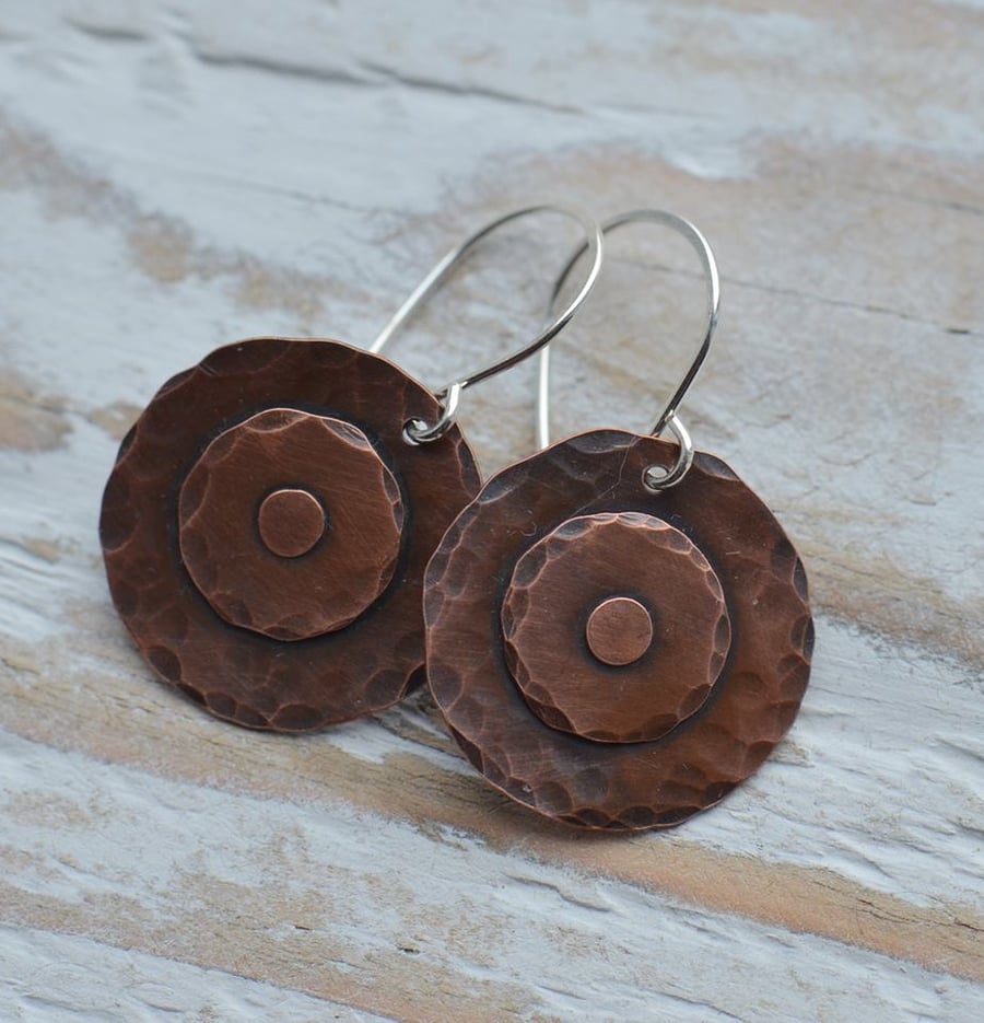 Copper Disc Earrings with Sterling Silver Earwires
