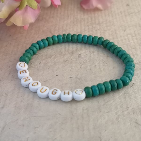 "enough" green howlite affirmation bracelet