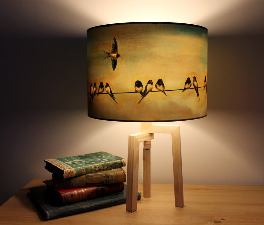 Swallows Drum Lampshade by Lily Greenwood - Medium - 30cm