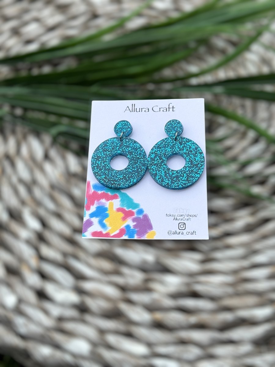 Sea Blue and Glitter Acrylic Earrings